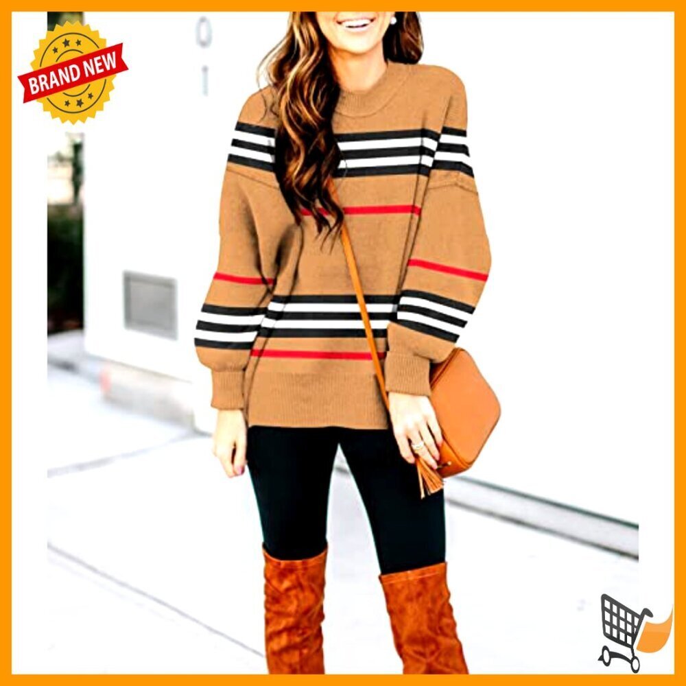 Oversized Batwing Sweater Long Sleeve Side Slit Knit Pullover Crew Neck - Picture 6 of 8